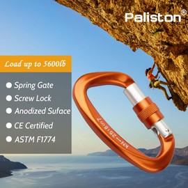 Locking Carabiner - 25kN 5600lb Climbing Carabiner Screw Gate D Shape Carabiner Orange (Pack of 2)