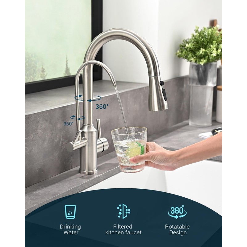 APPASO Kitchen Faucet with Water Filter, CUPC Certified Water Hose,