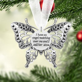 Christmas Ornaments Butterfly Pendant, Christmas Tree Butterfly Decorations, Antique Silver Tone Butterfly Charms, Car Rearview Mirror Pendant, Butterfly Keepsake for Family (Mom)