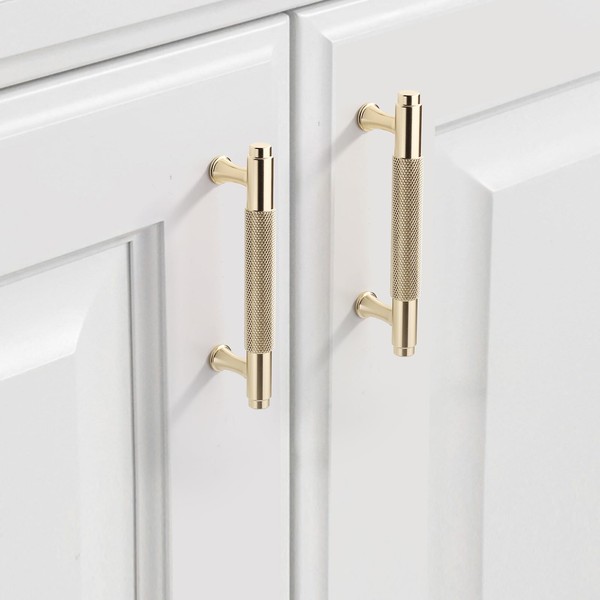 9BUILD 10 Pack Knurled Cabinet Pulls 3.75 Inch Brushed Gold