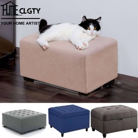 Footstool Slipcovers Rectangle Waterproof, Stretch Velvet Ottoman Cover Removable Folding Storage Stool Cover for Indoor Living Room-Khaki-Large
