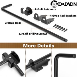 18 Inch Cane Bolt Gate Drop Rod Heavy Duty Gate Hardware, Gate Ground Latch for Wooden Fences, Metal Gates Doors Stopper for Gate Ground, Wrought Iron Gate Latches, Black Finish(2 Pack)