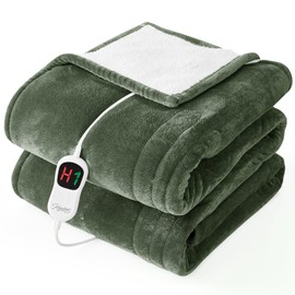 Homemate Electric Heated Blanket Twin - 62"x84" Heating Bed Blankets Throw with 10 Heating Levels 8 Hours Auto Off Fast Heating Over-Heated Protection Ultra Soft Warm Flannel ETL Certified Green