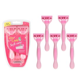 TSUINZ 5x Pink Women's Razor Handle Value Sealed 5-Ply Blades Manual Razor Hair Removal