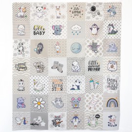 Lalikul Fabrics Grey. Cotton Charm Packs, Fat Quarters Bundles, 42 Different Motifs. Ideal for Quilts, Sewing, Blankets, and I Spy Games for Kids, 36" x 31" Continuous Panel