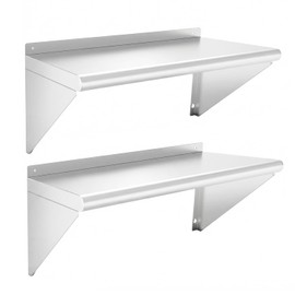 KUARBARR Stainless Steel Shelf Wall-Mounted Stainless Steel Wall Shelf 12 x 24 Inch, 2 Pack Commercial Metal Wall Shelves Garage Shelving for Restaurant Kitchen