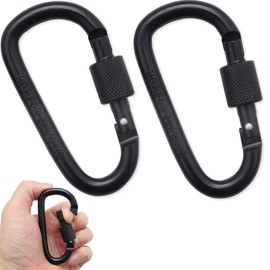 Carabiner Keyring, Spring Hook, Carabiner with Screw Cap, Aluminium Carabiner, Backpack, Keyring, Kettle, Tent, Rope, etc. Connection (2 Pieces, Black)