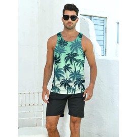 Idgreatim Hawaiian Tank Tops for Mens Tropical Plam Tree Sleeveless T-Shirt Coconut Tree 3D Graphic Vest Blouse for Summer Vocation L