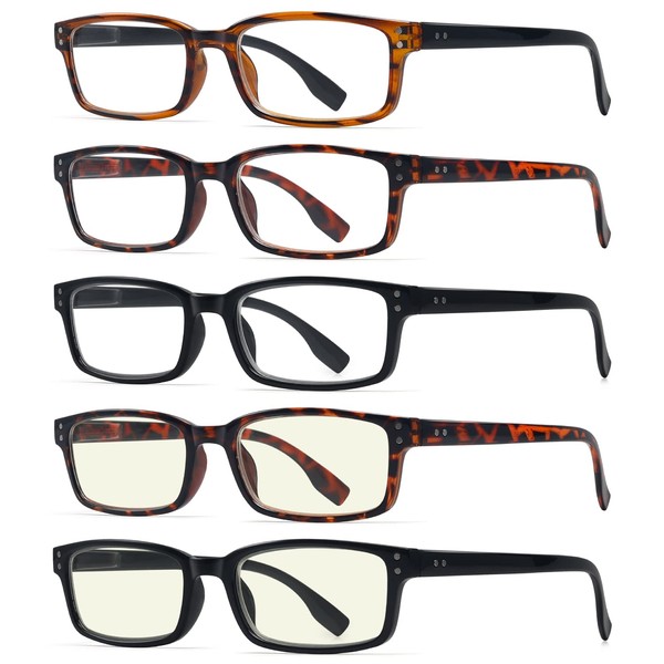 Eyekepper 5 Piezas Lectores clásicos rectangulares de muelles de bisagras de calidad de lectura gafas Incluye 2 computadora gafas de lectura (Mixto, 3.00)