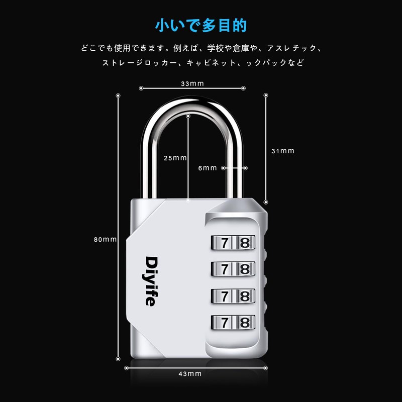 Diyife Padlock, Dial, Key, Combination Lock, 4 Digit Combination Lock,