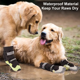 Dog Shoes, Dog Shoes for Large Dogs, Anti Slip Dog Boots & Paw Protectors for Winter Snowy and Summer Hot Pavement, 4 Pack Dog Booties Waterproof for Medium Large Small （Black Green 1）