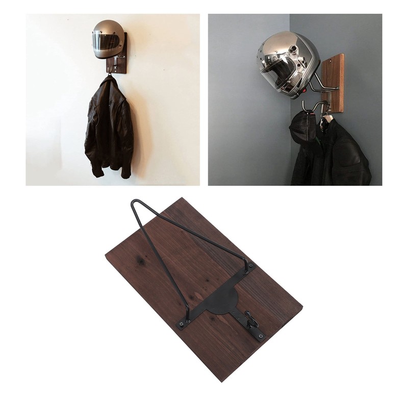 Motorcycle Helmet Rack with Jacket Hook Wood and Iron Wall