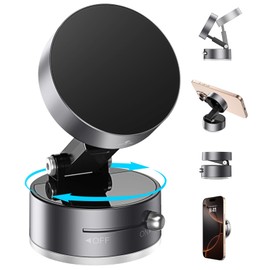 Telaso Vacuum Suction Magnetic Phone Holder, Retractable and 360° rotationStrong Suction Cup Magnetic Hands-Free Car Phone Stand for Magsafe for All Smartphones, All Cars Home Office Gym, Space Grey