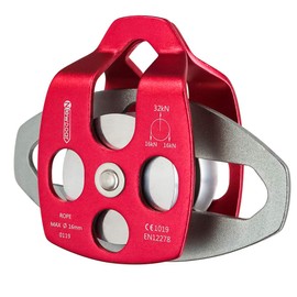 NewDoar 30 KN CE Certified Large Rescue Pulley Double Sheave with Swing Plate for Outdoor Mountaineering Rock Climbing Rescue(Red 1pcs)