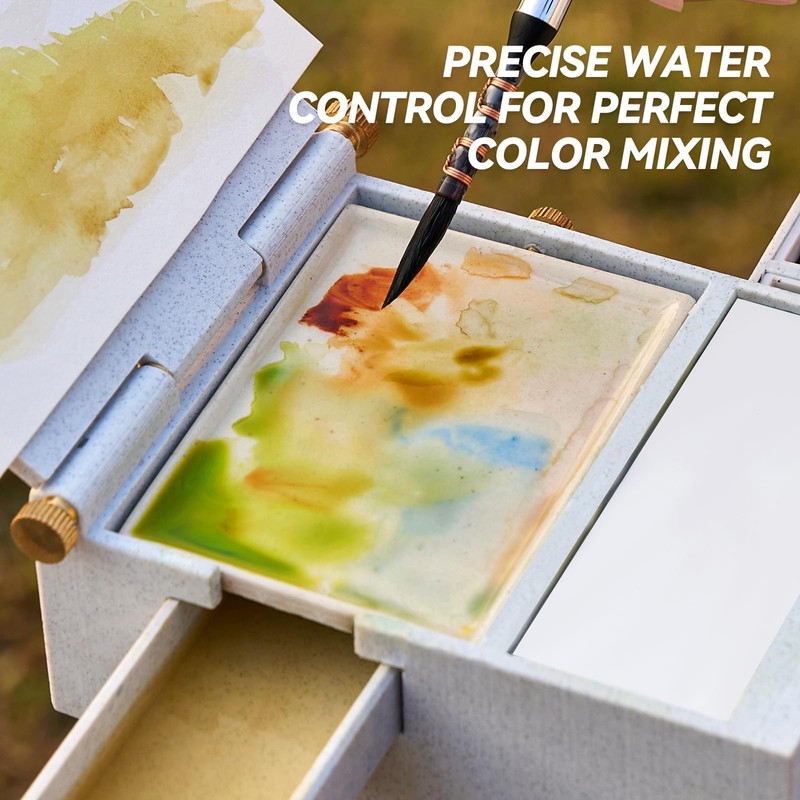 LIGHTWISH Travel Watercolor Palette Box, All-in-One Portable Watercolor Kit with