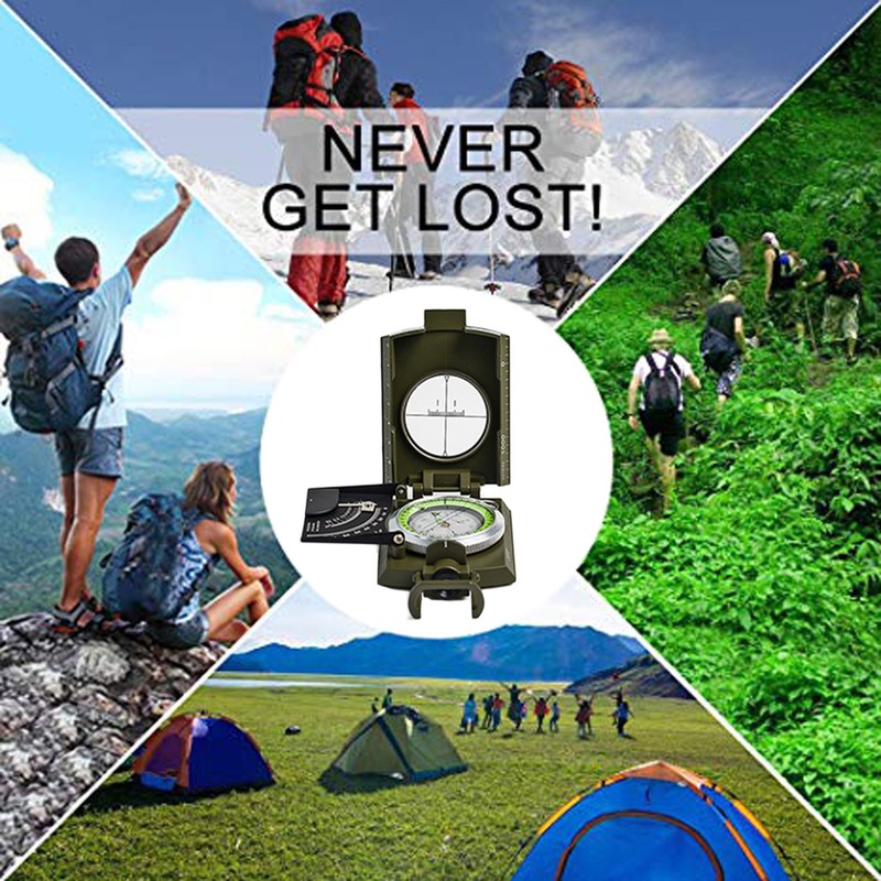 Portable Multifunctional Military Zinc Alloy Compass with Inclinometer for Camping