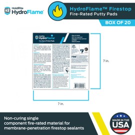 Holdrite HydroFlame 7 x 7 Inch Firestop Putty Pads, (Pack of 20) Fire-Rated, HF-PP-1