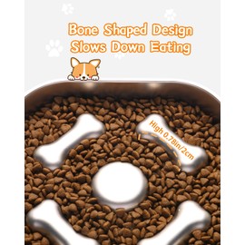 Slow Feeder Dog Bowls, 100% Food-Grade Stainless Steel Non-Slip Dog Food Bowl,Both Sides Can Be Used Dog Slow Feeder Bowl, 2Cups Capacity for Small and Medium Dogs to Slow Down Eating, Easy to Clean