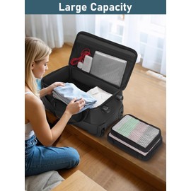 MATEIN Carry On Duffle Bag with Wheels and Handle, Rolling Travel Duffle with Insulated Side Pockets, Wheeled Bag Roller Luggage with 2 Packing Cubes & Waterproof Wet Pocket for Men, Business, Black