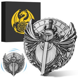 7-in-1 Paladin Knight Fingertip Gyro, DND Wheel Dice Spiner, DND Starter Set, 7-in-1 Metal D&D Dice Set, D&D Gifts with Dragon Logo Gift Box, Tabletop Games, Role Playing Board Game Accessories,Silver