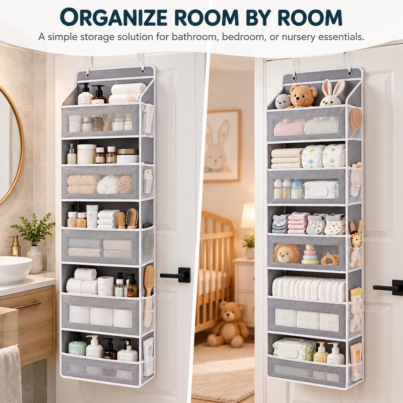5-Shelf Over-the-Door Hanging Organizer for Bedroom and Bathroom – Anti-Tilt