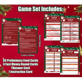 Santa Claus Christmas Family Feud Game for Adults, 30 Friendly Feud Cards & 3 Fast Money Round Cards, Christmas Party Games Sets for Family Game Night Funny Trivia Quiz for Large Groups, 04