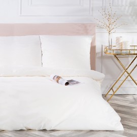 VEL VET HOME VelvetHome Deluxe Bed Linen Set, 135 x 200 cm, 100% Cotton, Bed Linen with Pillowcase, 80 x 80 cm, High-Quality Duvet Cover with Zip, Made in the EU, Ecru