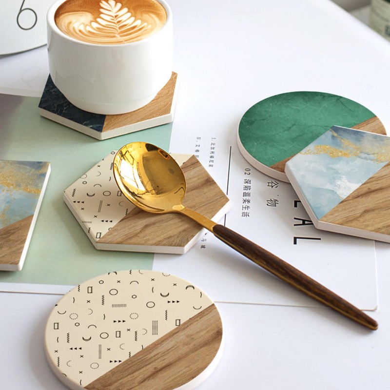 Diatomaceous Earth Coaster, Flower Pattern, Stylish, Anti-Slip, Strainer, Marble Style,