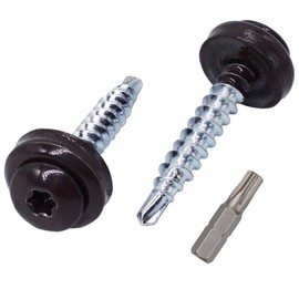 SKIR'CO Pack of 40 Metal Roofing Screws 4.8 x 28 mm Painted Self-Drilling Screws with EPDM Washers Sheet Metal Torx Screw (40, Taupe RAL 8019)