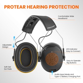 Bluetooth Hearing Protection NRR 25dB Integrated Microphone,Hands-Free Noise Cancelling Headphone with Soft Gel Ear Pads,Rechargeable Safety Earmuffs for Mowing,Workshop Working(Black)