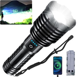 Super Bright LED Flashlight 1800000 High Lumens, Rechargeable Handheld Flashlights Powered by Battery, Waterproof Tactical Flashlights-Zoomable 5 Modes-31H Runtime-Holster for Emergency Camping