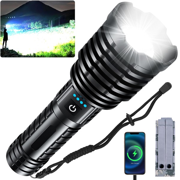 Super Bright LED Flashlight 1800000 High Lumens, Rechargeable Handheld Flashlights
