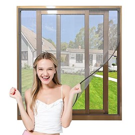 NeatiEase Adjustable DIY Magnetic Window Screen Max 55” x 36” Fits Any Size Smaller with Gray Frame Fiberglass Mesh