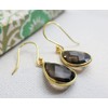Smoky Quartz Teardrop Shape Gold Plated Sterling Silver Earrings