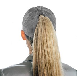 YULOONG Women's Ponytail Baseball Cap Mountain Peak Embroidery Baseball Cap Retro Washed Cotton Hat Sun Protection Cap Adjustable Tennis Golf Sports Cap Gray