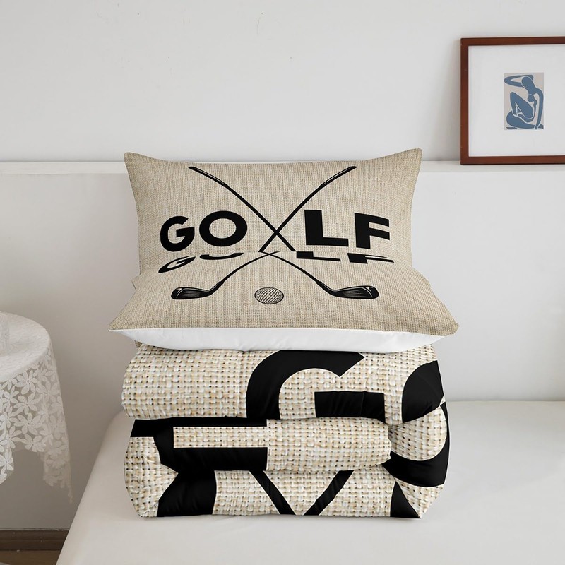 Golf Sports Bedding Set Queen Size Black Sketch Golf Ball
