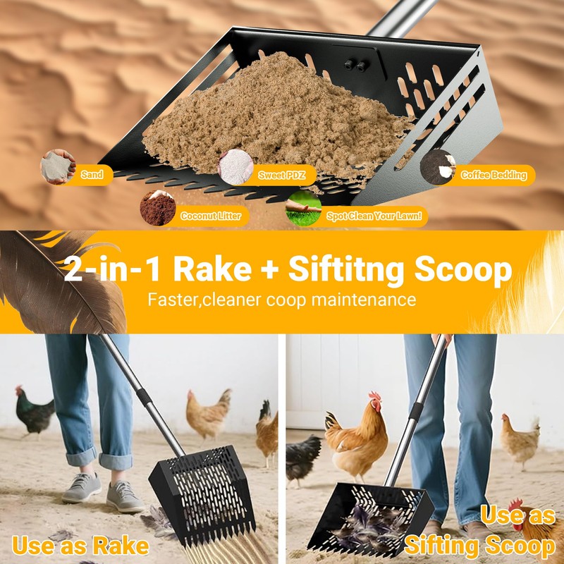 Pugala 5-in-1 Large Chicken Poop Scooper & Rake – 24"