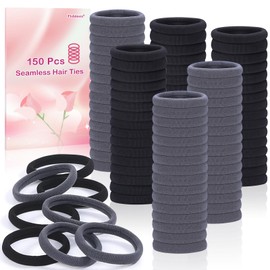 150 Pcs Seamless Elastic Hair Ties No Damage for Thick & Thin Hair, Ponytail Holders, Elastics, Soft Pony Tails Bands for Women, Black & Gray