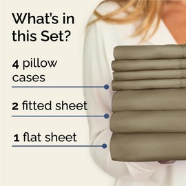Split King 7 Piece Sheet Set - Comfy Breathable & Cooling - Ultra-Soft Hotel Luxury Bedding Set w/ 8-16 Inch Deep Pockets - 1 Flat & 2 Fitted Sheet & 4 Pillowcases - Wrinkle Free & Easy Care - Khaki