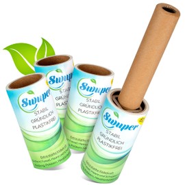 Swuper Lint Roller, Plastic-Free, Sturdy, Extra Strong, 4 x 60 Sheets, Starter Pack with Handle