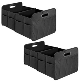 InfiniPower Car Trunk Organizer, Anti-slip Collapsible 2 Compartments Trunk Storage, Waterproof 600D Oxford Polyester, Suitable for SUV, Minivan, Truck, Standard Size, Black, 2 Pack