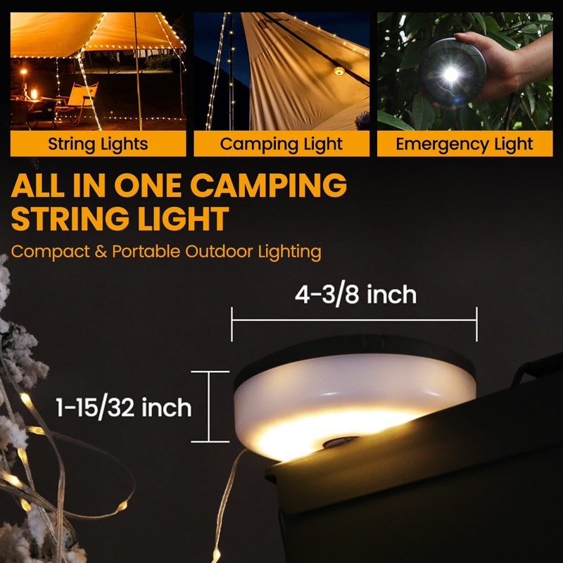 EverBrite Camping String Lights Rechargeable LED 29.5FT 8 Lighting Modes