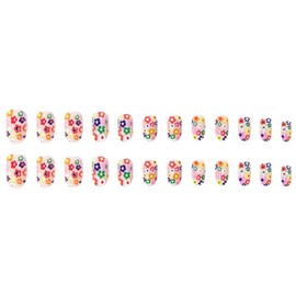 RikView Medium Press On Almond Fake Nails with Flowers Design - Colorful, Glossy Full Cover Nails - 24 PCs/Set