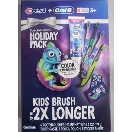 Oral-B Crest & Oral-B Kids  Holiday Pack  Gift Set 4 Color Changing Brushes