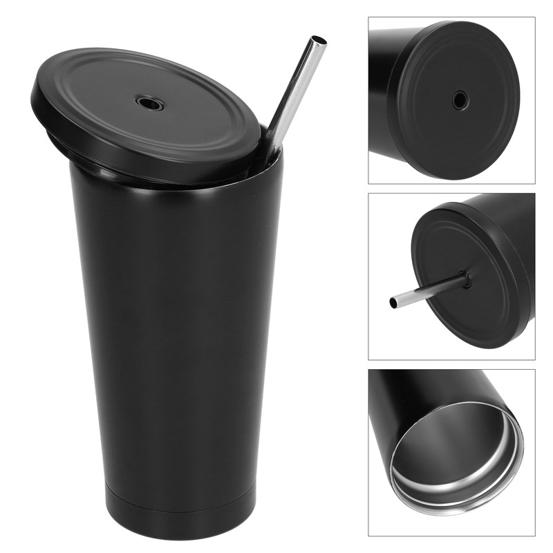 500ML Small Vacuum Coffee Cup Iced Coffee Bottle with Straw