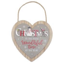 Lesser & Pavey Christmas Hanging Heart Snowman Wooden Plaque - 20cm - Christmas Decoration Plaque - Christmas Themed Décor - Christmas Decoration - Perfect for Home, Kitchen, Living Room