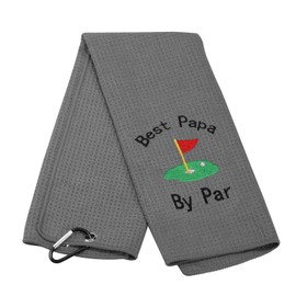 JXGZSO Dad Golf Towel Embroidered Golf Towel Gift Golf Father Gift Embroidered Golf Towel with Clip (-best papa by par Grey)