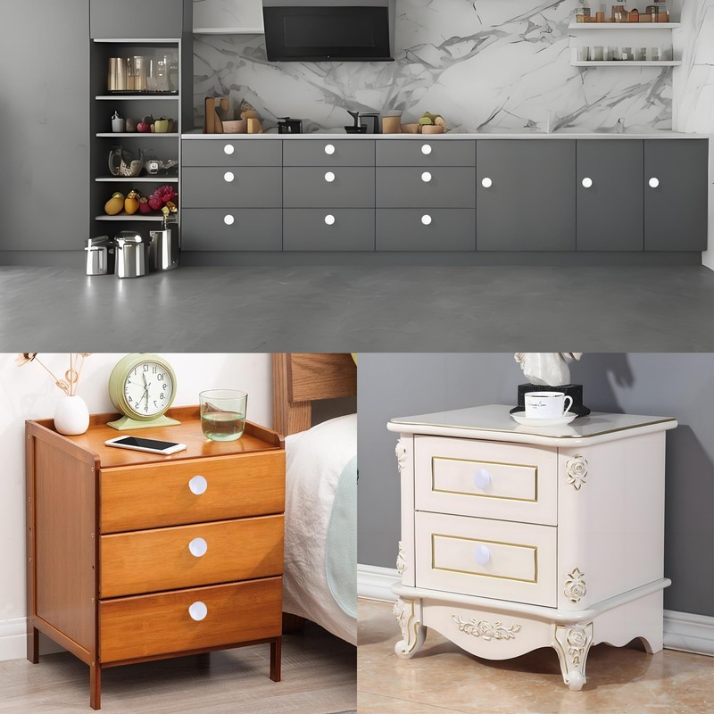 HUGOLEM 10 Pack White Round Varnish White Kitchen Cabinet Knobs