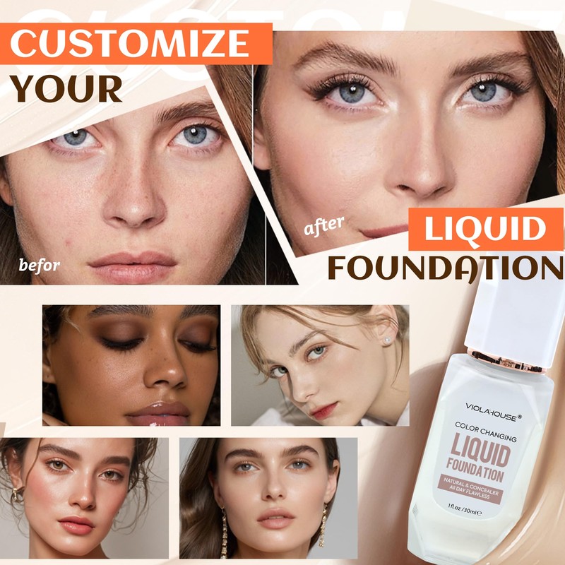 VIOLA HOUSE Foundation Color Changing,Flüssige Foundation Makeup Für Das Gesicht,Flawless