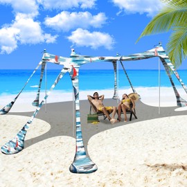 Wabolay Beach Tent Canopy Pop Up Shade 10x10ft Sun Shelter Portable Family UPF50+ with 8 Sandbags-2 Sand Shovel-4 Aluminum Poles-Ground Pegs-Carrying Bag for Outdoor Camping Fishing Backyard Picnic